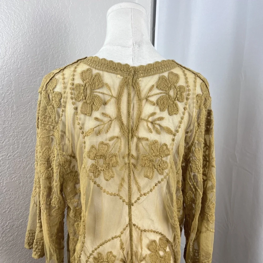 Entro Duster Cardigan Womens Medium Floral Embroidery Mesh Fairy Festival Boho
